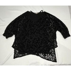 Democracy Velvet Blouse Womens Medium Black Lined Lace Pattern Goth Whimsigoth